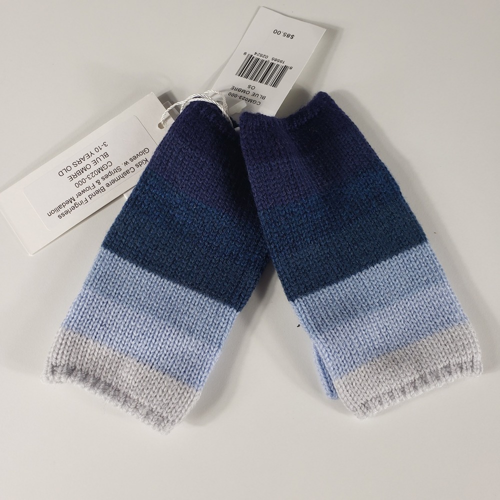 Carolyn Rowan Kid Cashmere Blenda Fingerless Gloves Blue Ombre Stripes Flower OS